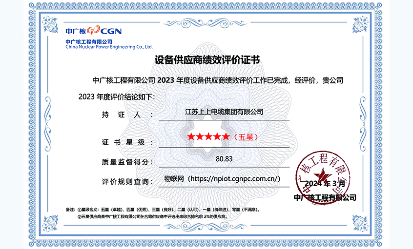 尊龙凯时再次获评中广核工程有限公司年度五星供应商